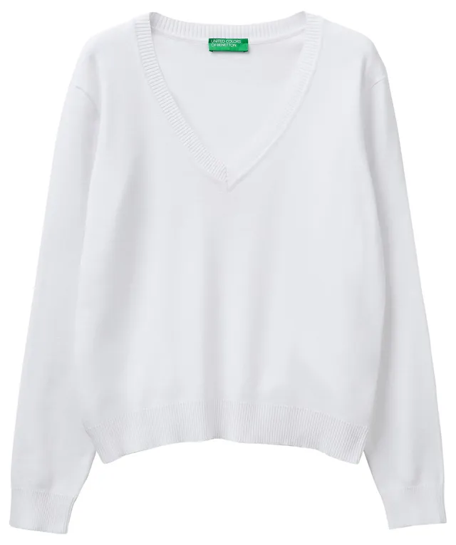 Benetton Maglieria 1C19D403N Maglione Scollo a V Bianco