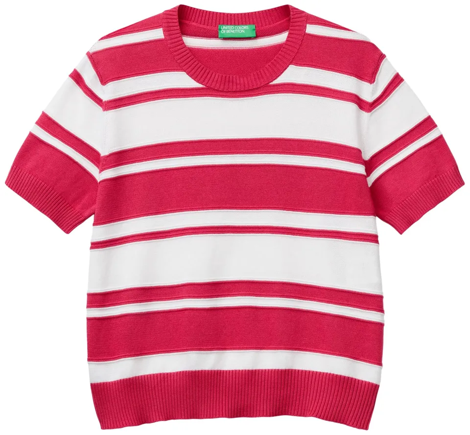 Benetton Maglieria Maglia Girocollo Rigata Manica Corta Cotone