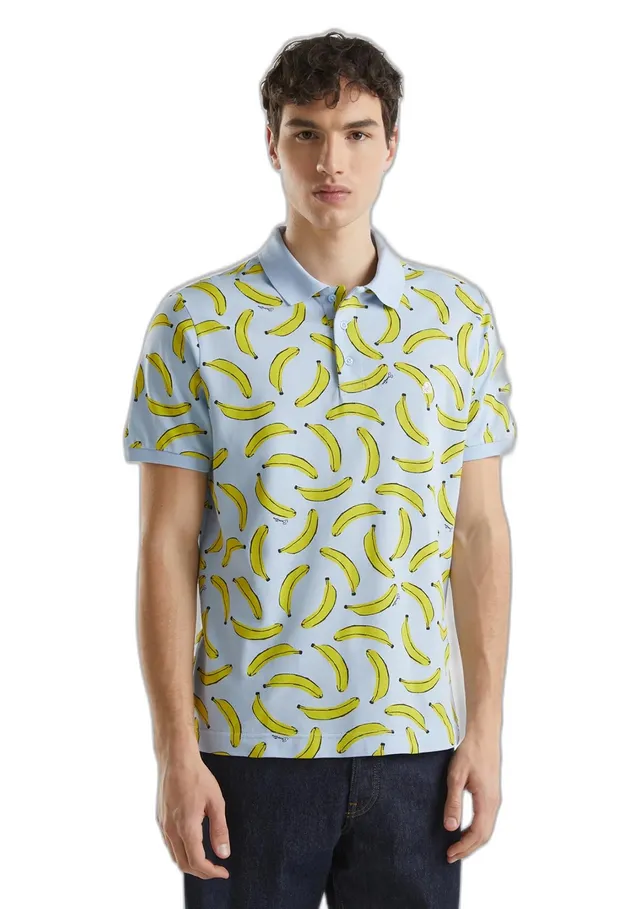 Benetton Polo Uomo Regular Allover Tre Bottoni Taglia S