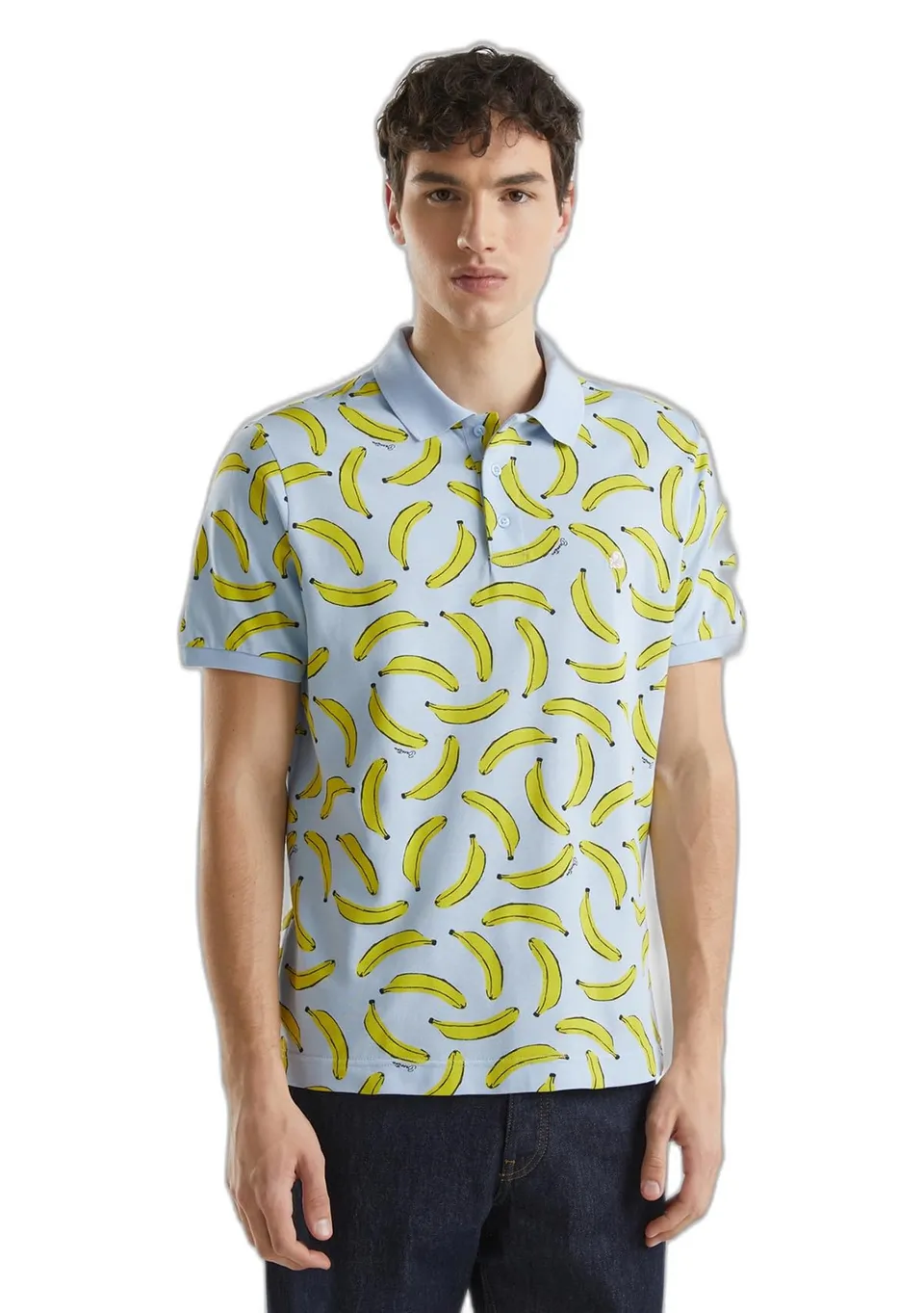 Benetton Polo Uomo Regular Allover Tre Bottoni Taglia S