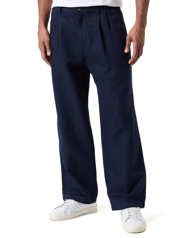 Benetton Pantaloni Uomo Blu Notte Lino Cropped