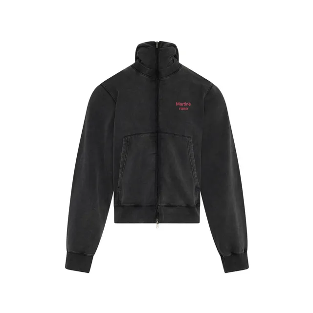 Martine Rose Hooded Zip Crew felpa nero slavato