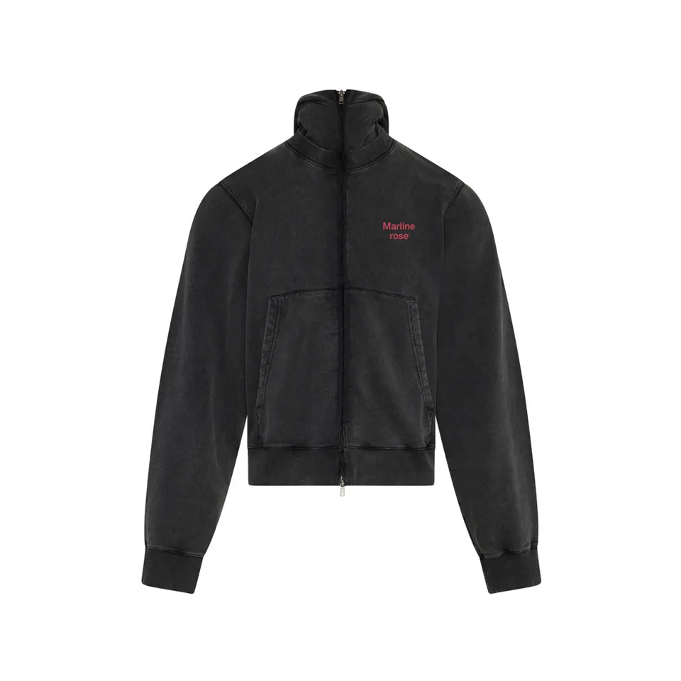 Martine Rose Hooded Zip Crew felpa nero slavato