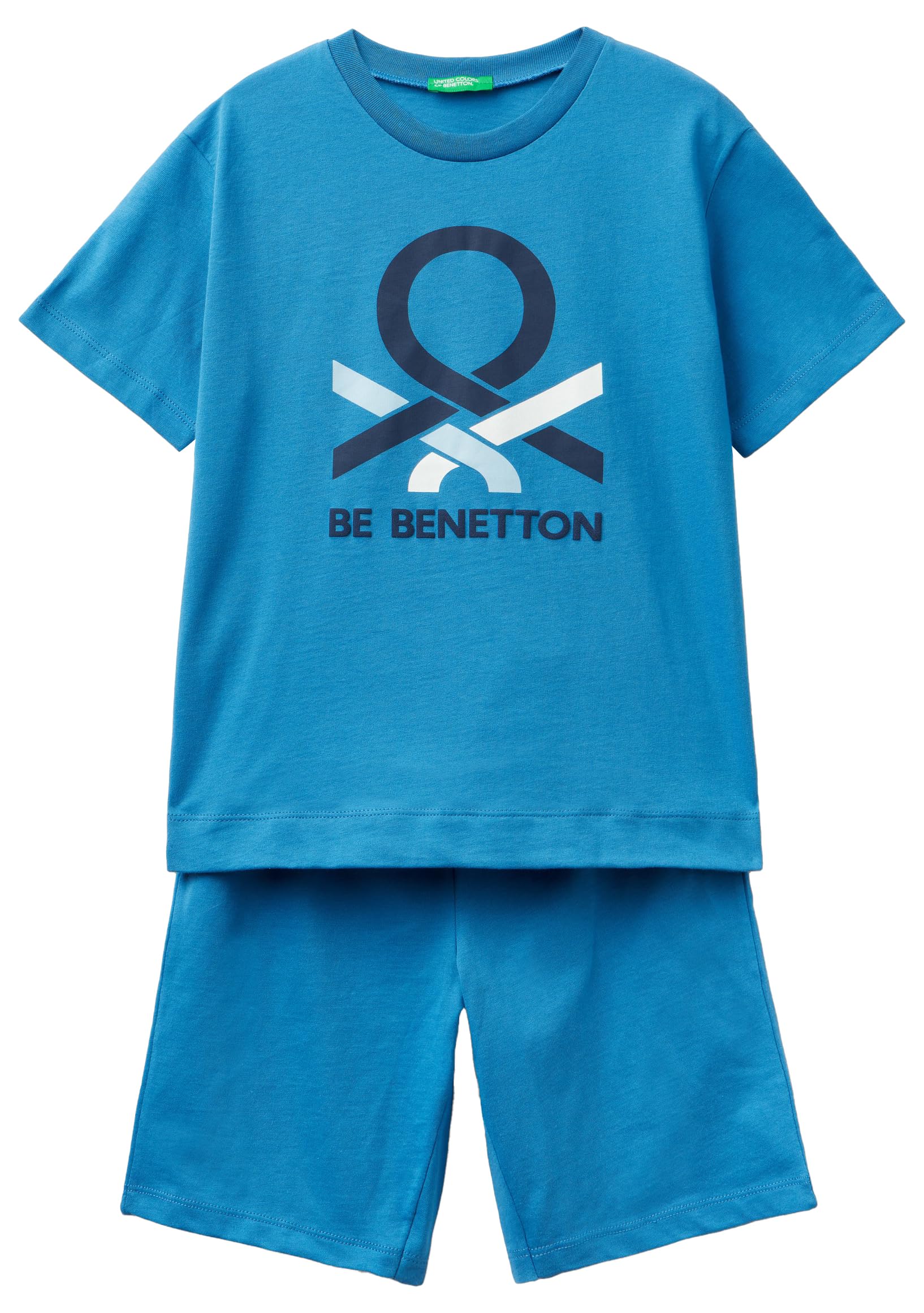 Benetton 30960p06s Pigiama Bambino Corto T-Shirt+Short Blu