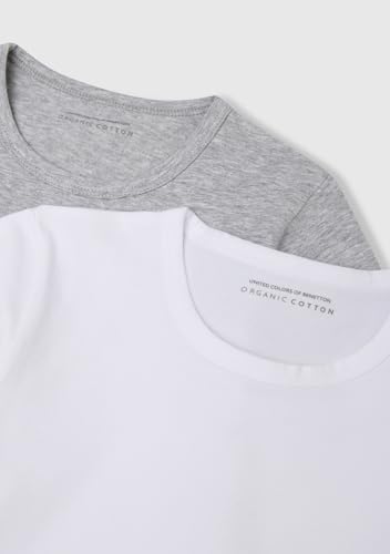 Benetton 3op80m018 T-shirt Bambini Cotone Grigio Melange