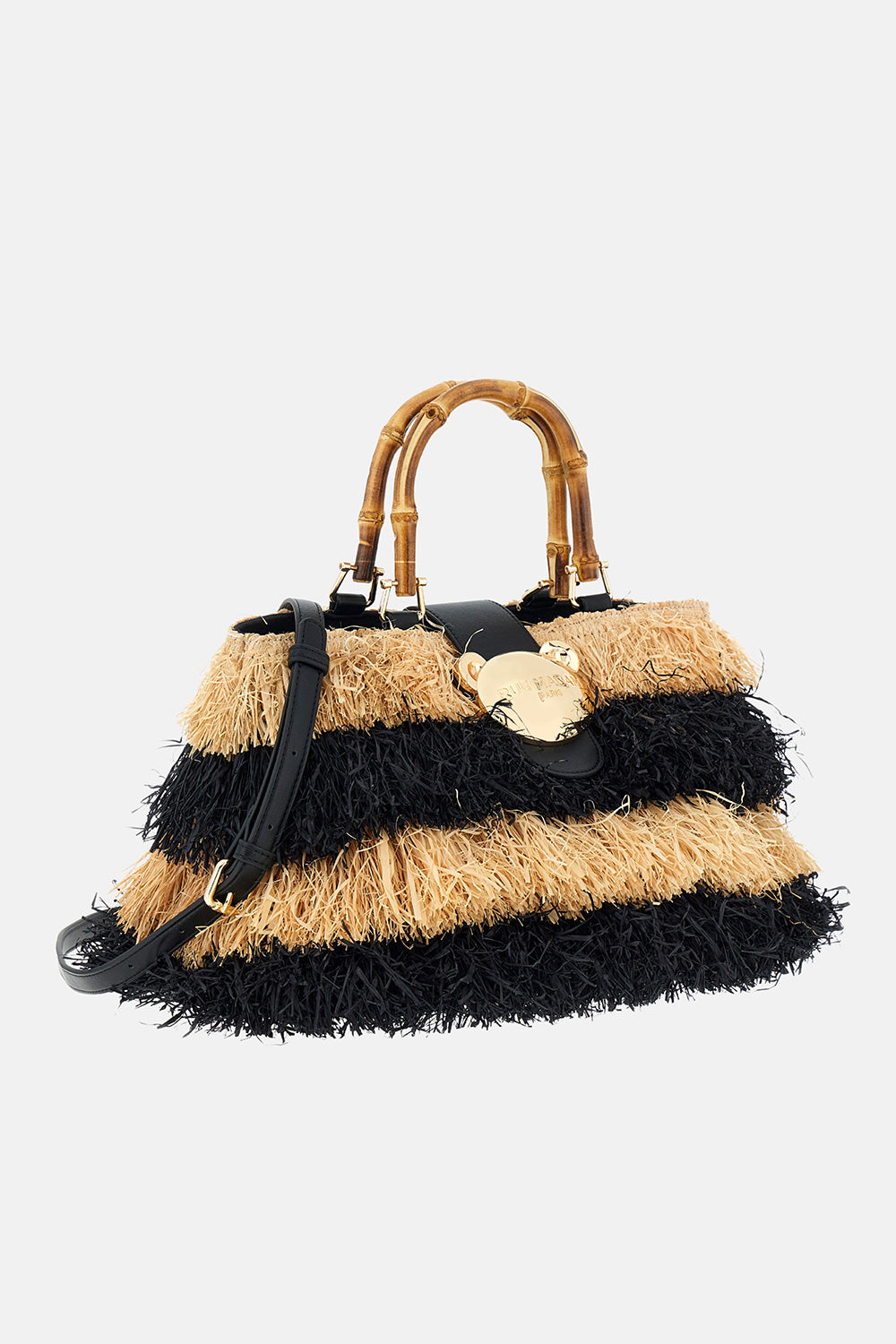 Rue Madam Riad Fringes 1555 Secchiello Raffia Nero