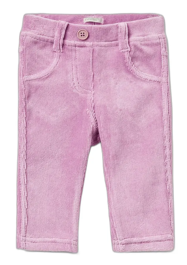 Benetton 4DZBAE003 pantaloni bimbo cotone rosa ricamo coniglio