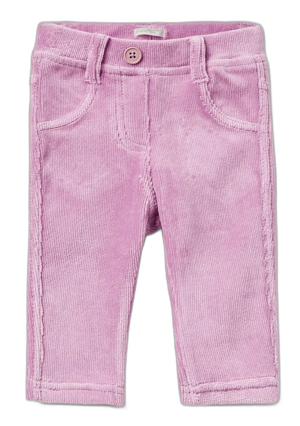 Benetton 4DZBAE003 pantaloni bimbo cotone rosa ricamo coniglio