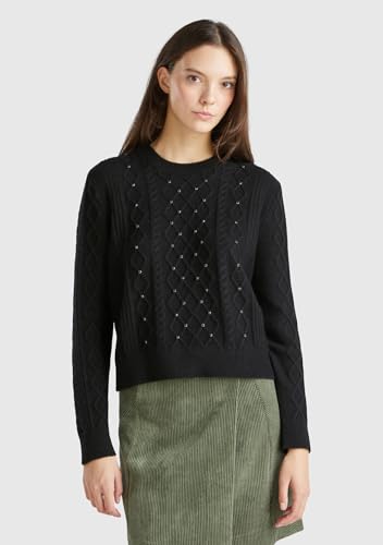 Benetton 1qcsd10cc maglione donna M nero misto lana strass