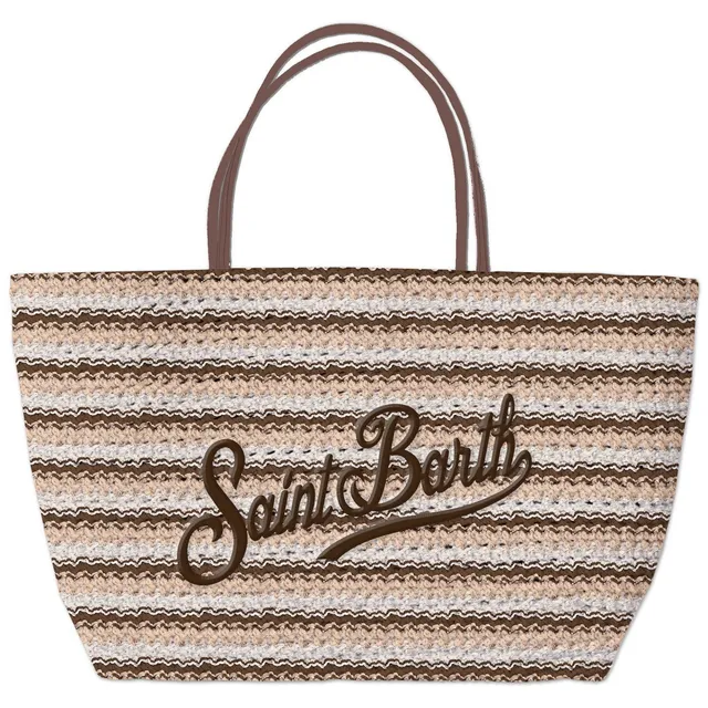 MC2 Saint Barth Crochet Tote borsa righe marrone beige