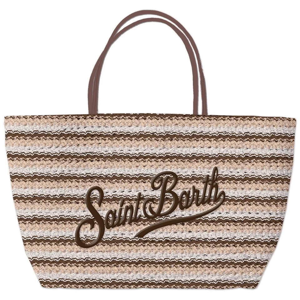 MC2 Saint Barth Crochet Tote borsa righe marrone beige