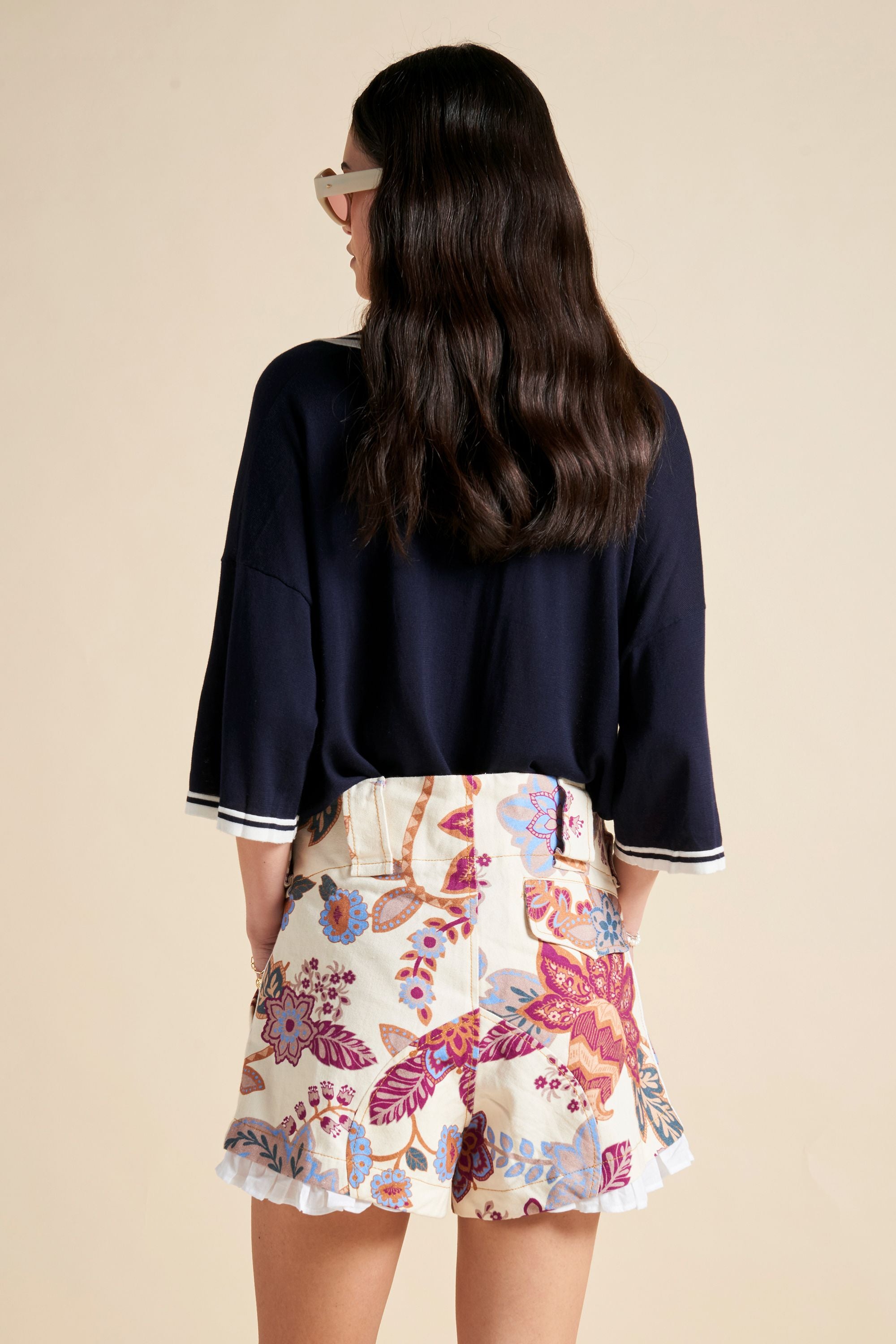 Karen Walker Harbour Shorts Cream Multi cotone organico