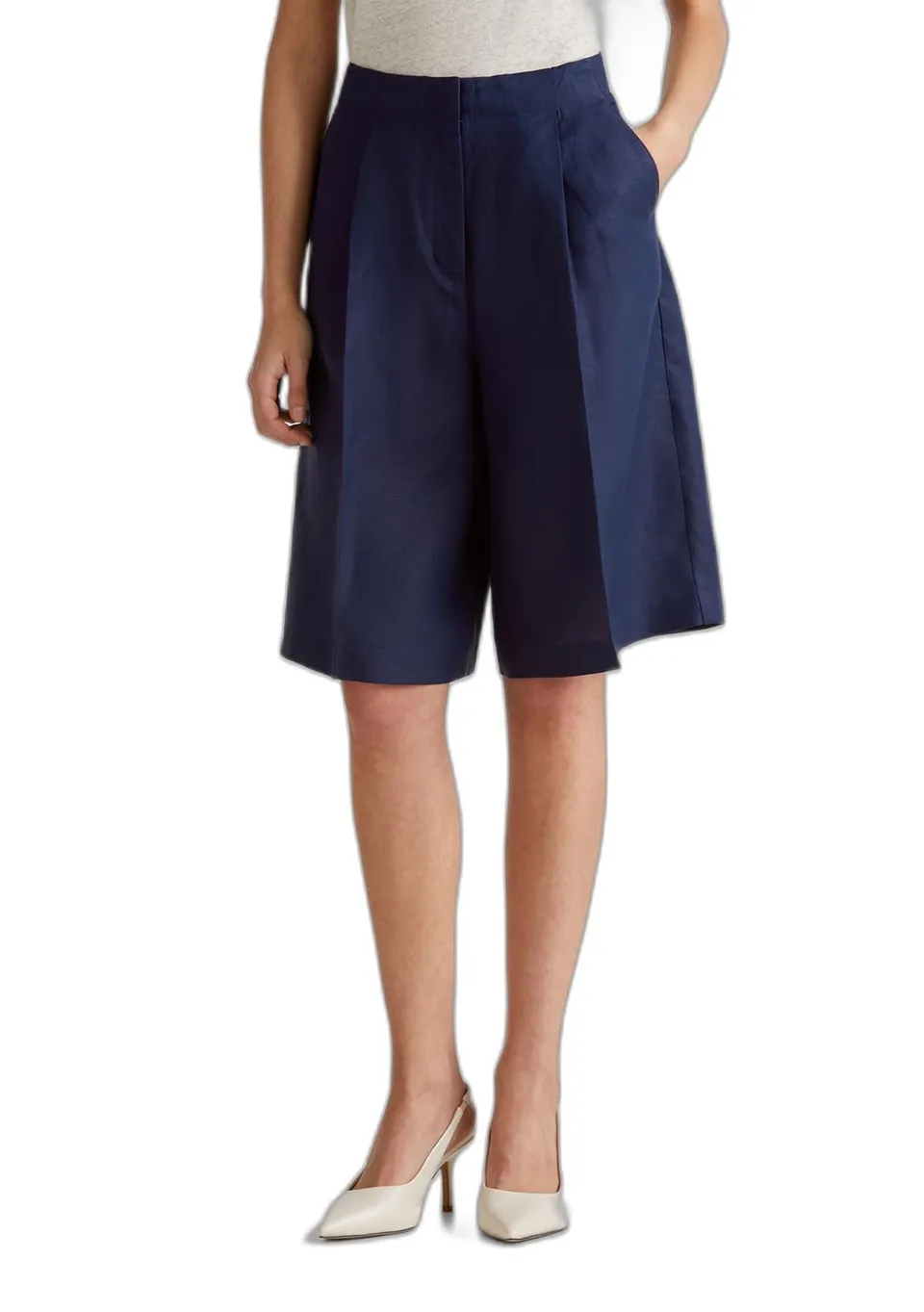 Benetton 45bvd9026 bermuda donna lino beige vita alta