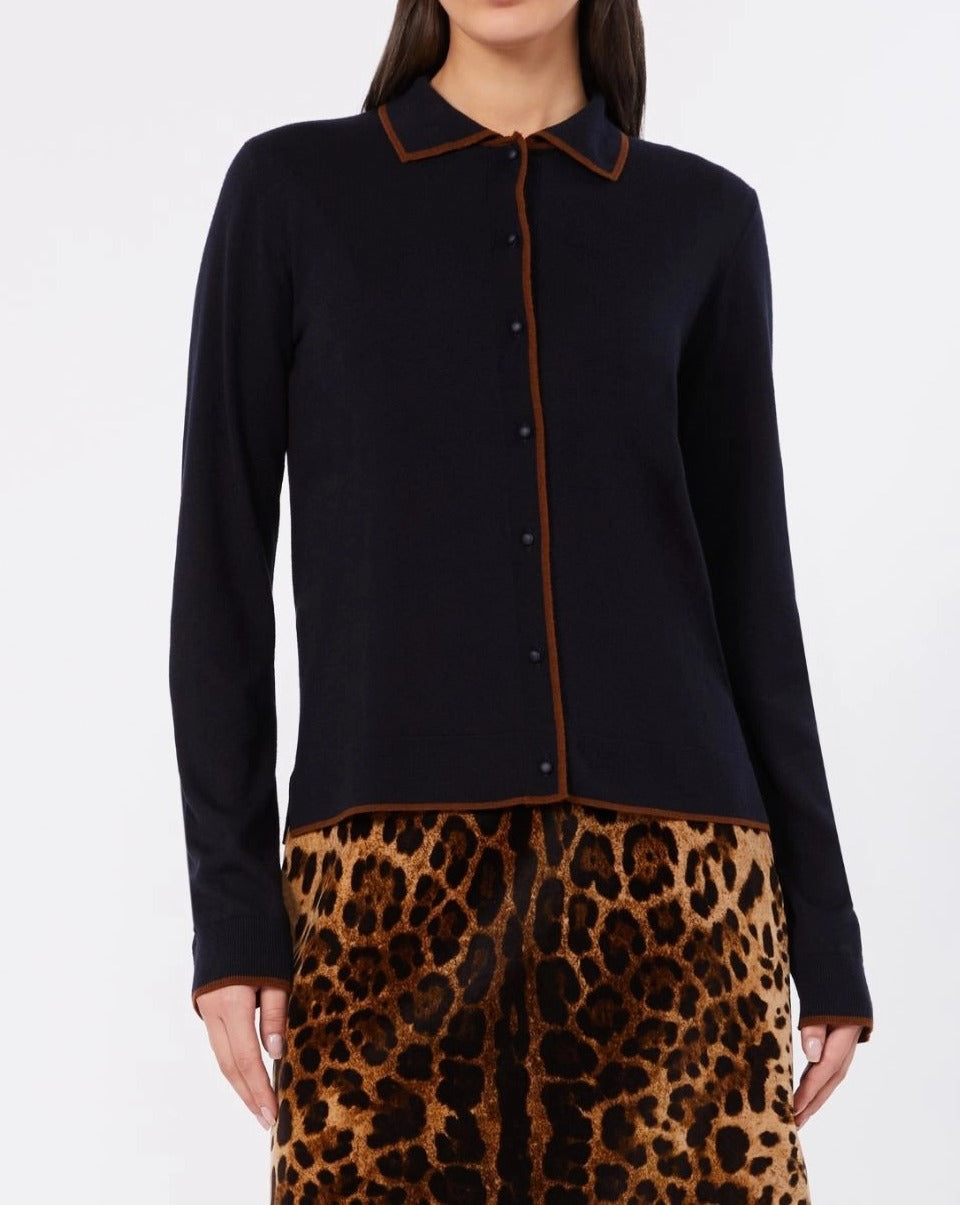 Max Mara Studio Targa Cardigan Blu Cuoio Taglia 40