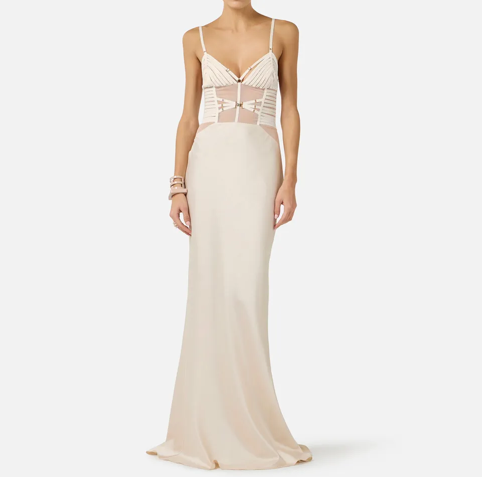 Elisabetta Franchi ABR5362E2 abito raso avena donna