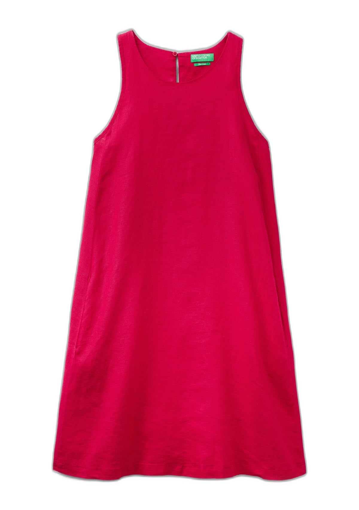 Benetton Vestito Donna Lino Svasato Tasche