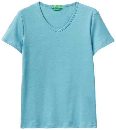 Benetton Maglietta Donna Blu XXS Costine Scollo a V