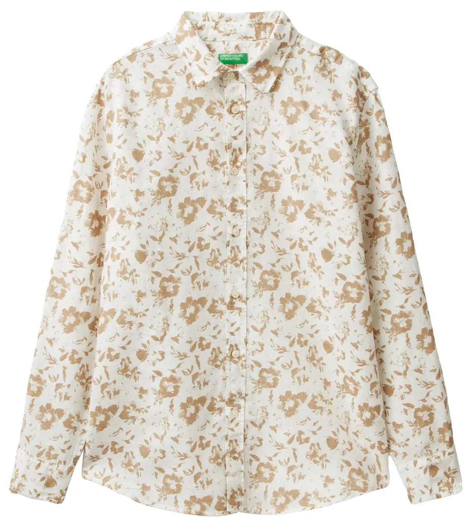 Benetton Camicia Uomo 5hpwuq03g lino floreale XS