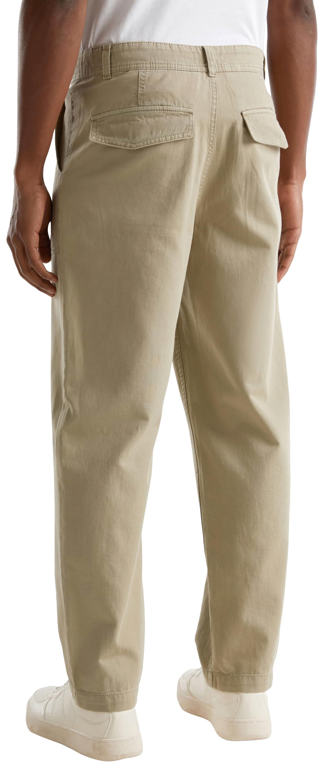 Benetton 4ujmuf042 Pantalone Uomo Verde Oliva 42 lino