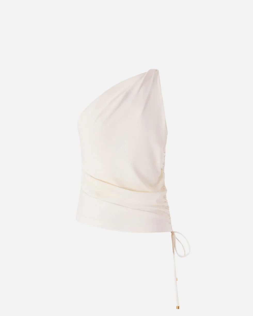 Pinko Kristel 106544 A37V top bianco monospalla nodo