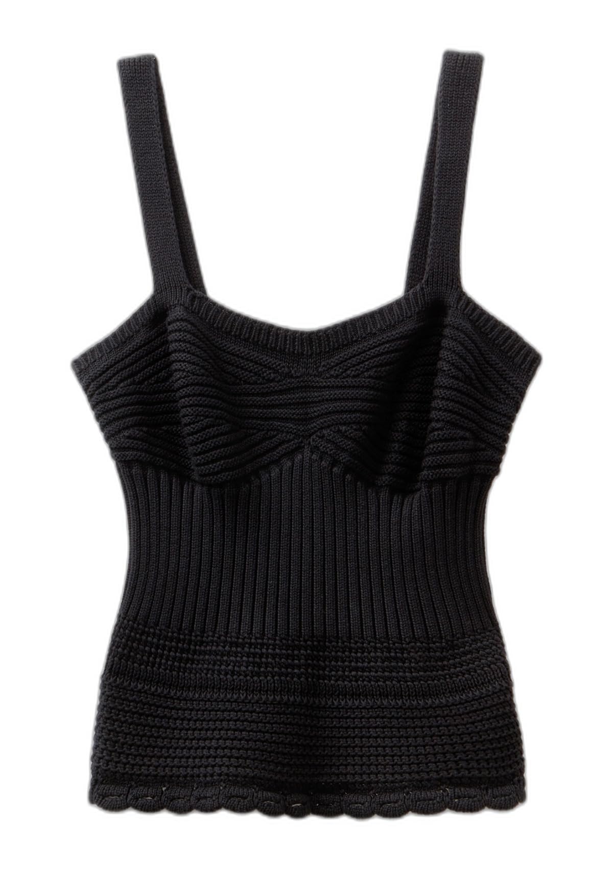 Benetton Maglieria Top Donna Spalline Punto Maglia Nero