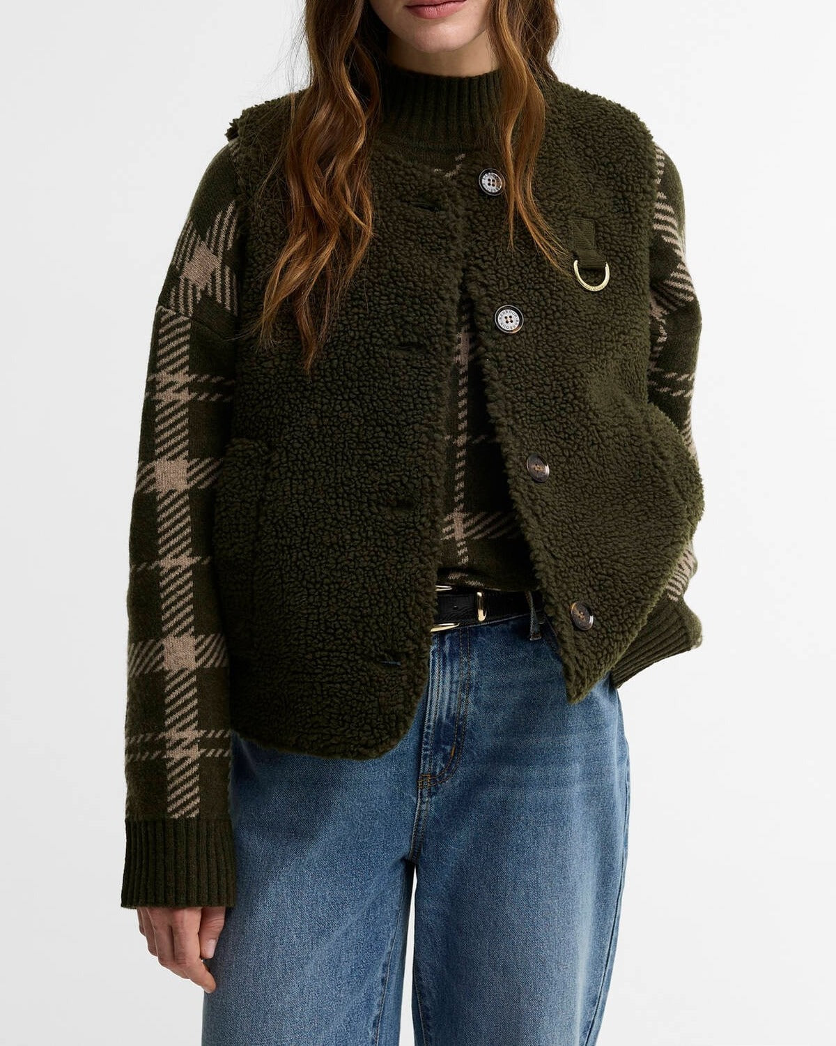Barbour Bowes LGI0228 Gilet Donna Olive Pile Teddy