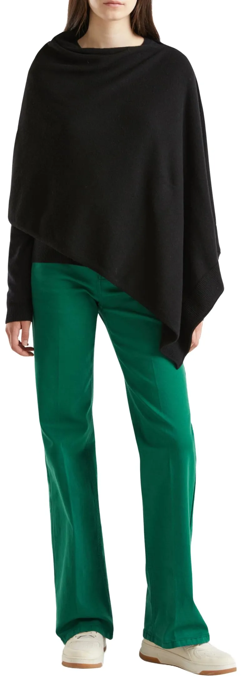 Benetton poncho donna nero maglia autunno inverno