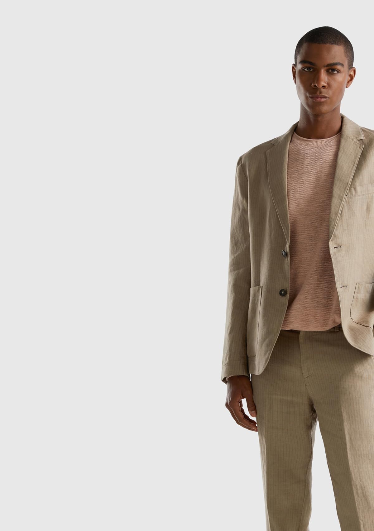 Benetton 4utauf03x Chino Uomo Verde Oliva Misto Lino