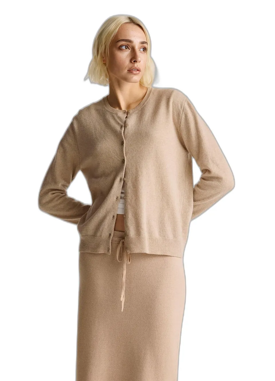 Benetton 1002d5485 cardigan donna beige 562 manica lunga