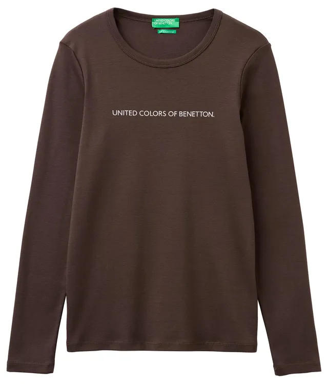 Benetton T-shirt Costina Manica Lunga Donna Marrone Glitter