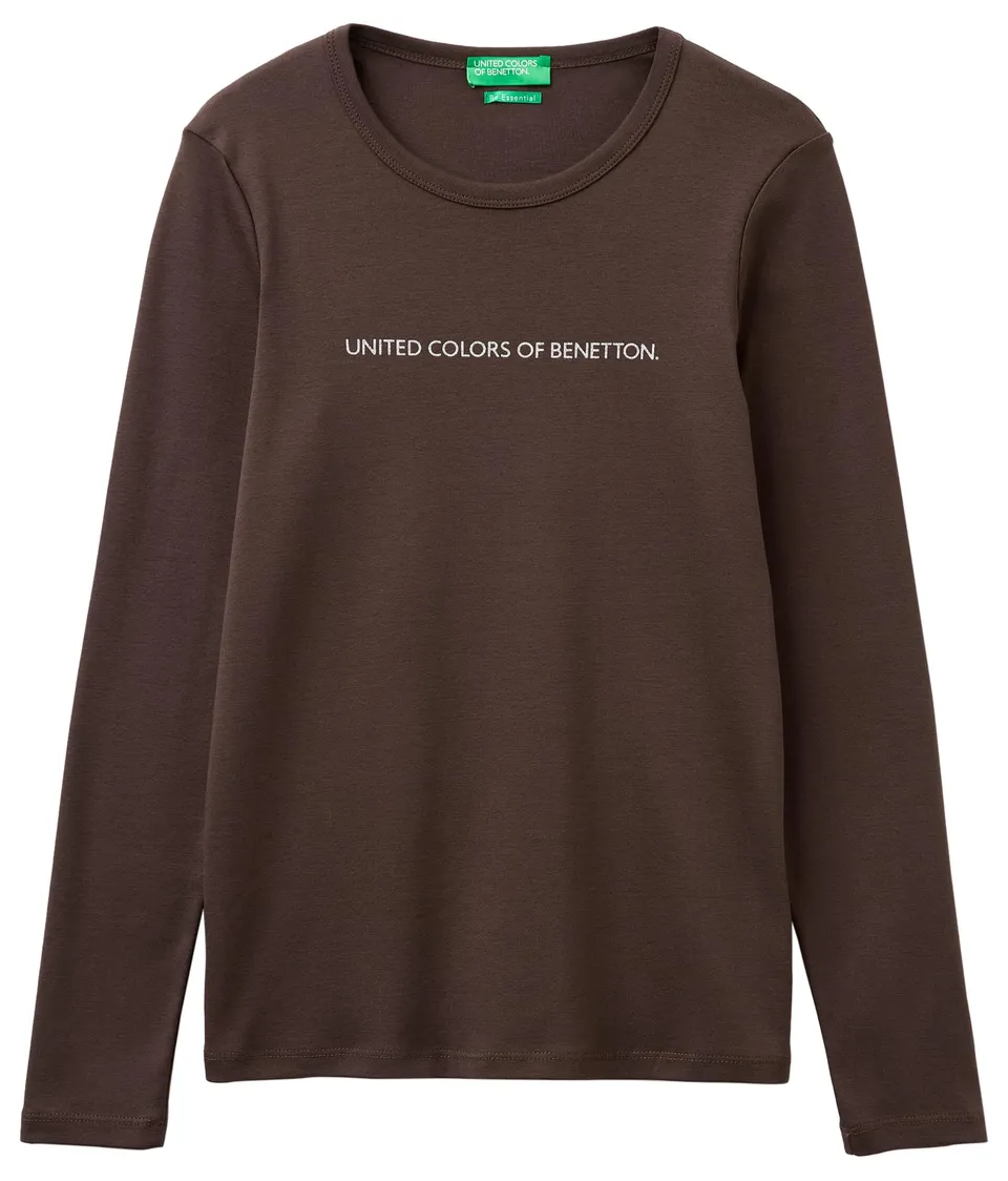 Benetton T-shirt Costina Manica Lunga Donna Marrone Glitter