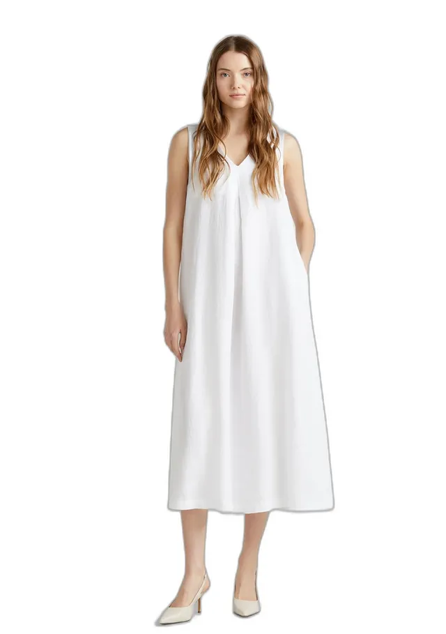 Benetton 4aghdv07c Vestito Donna Linea A Bianco Ottico 101