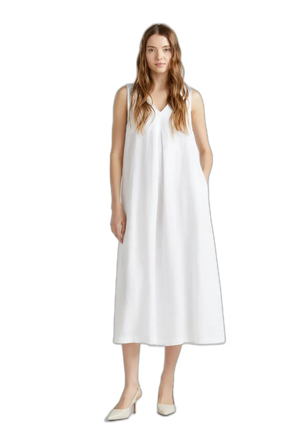 Benetton 4aghdv07c Vestito Donna Linea A Bianco Ottico 101