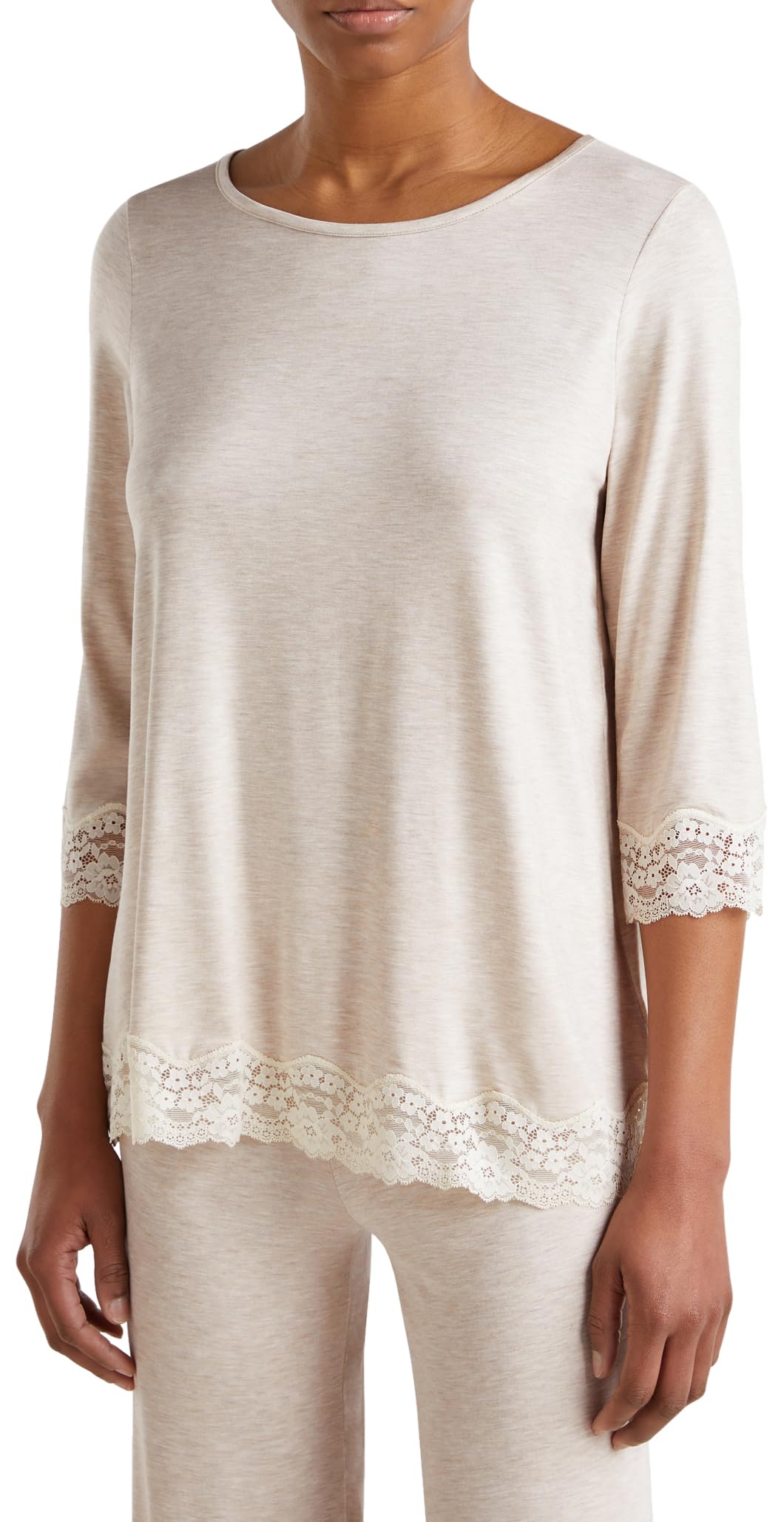 Benetton 3z123m07e maglia pigiama donna S pizzo beige