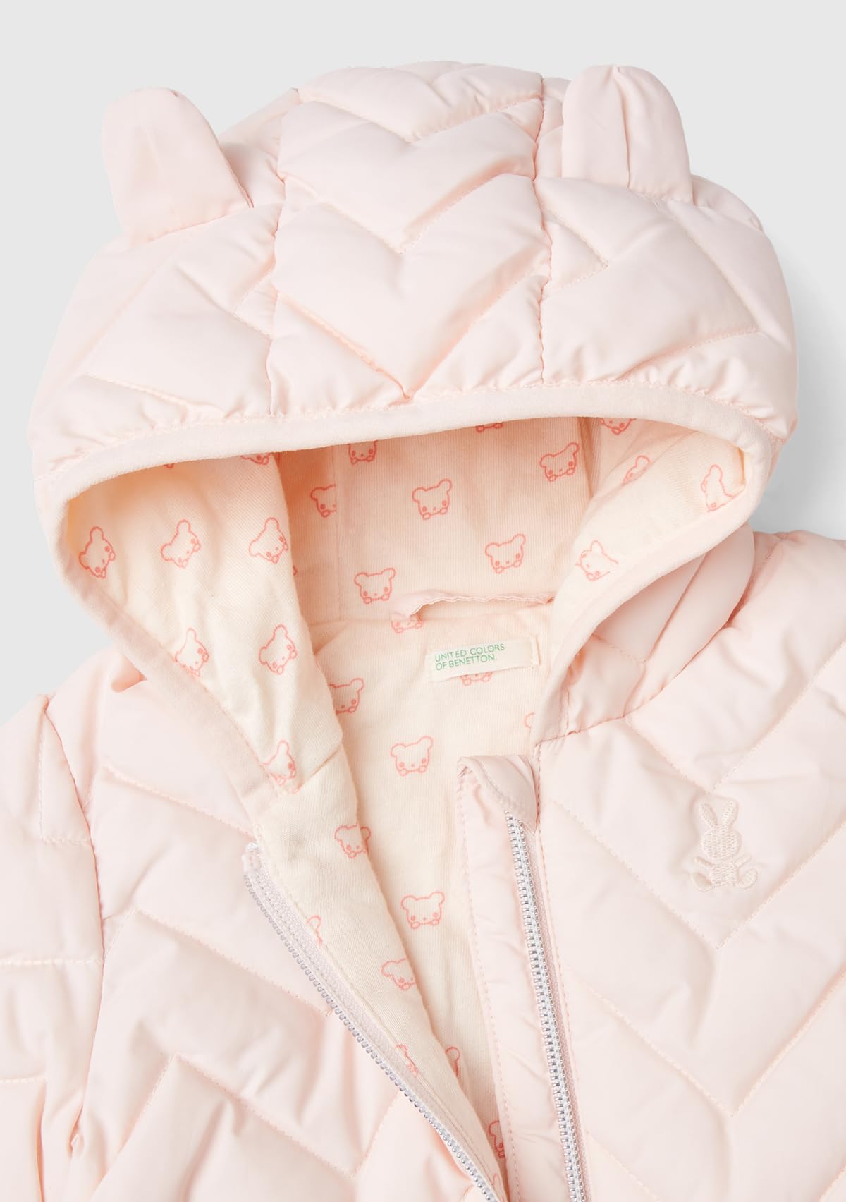 Benetton Giubbotto imbottito finta piuma zig zag orsetti