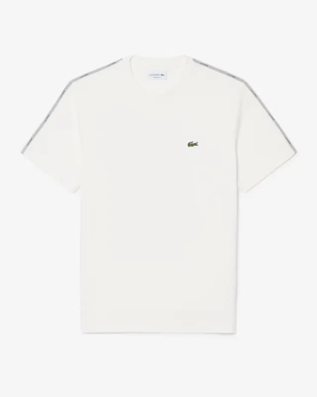 Lacoste TH0888 t-shirt uomo bianco jersey cotone banda logo