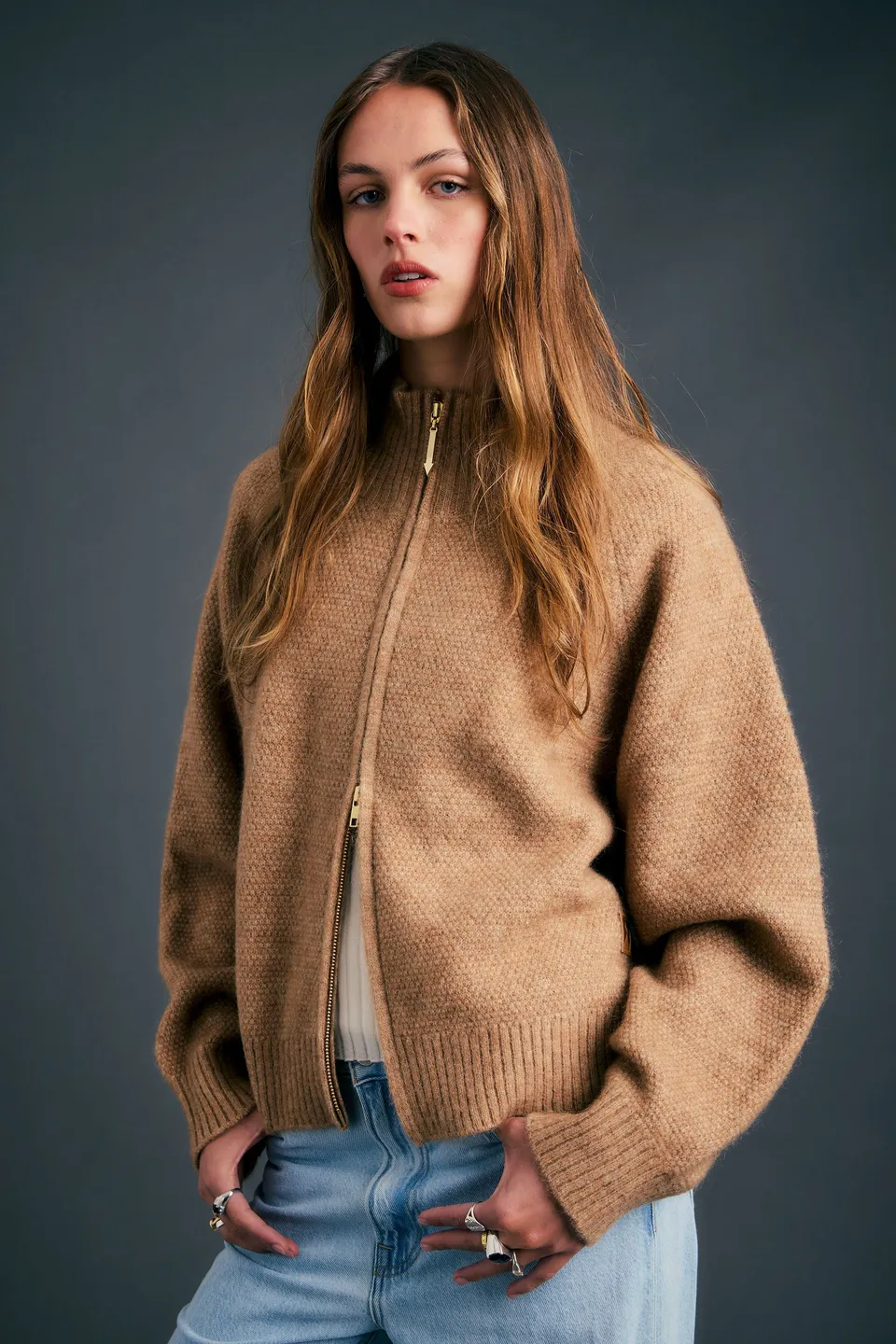 Karen Walker Nestle Bomber Camel maglia mohair