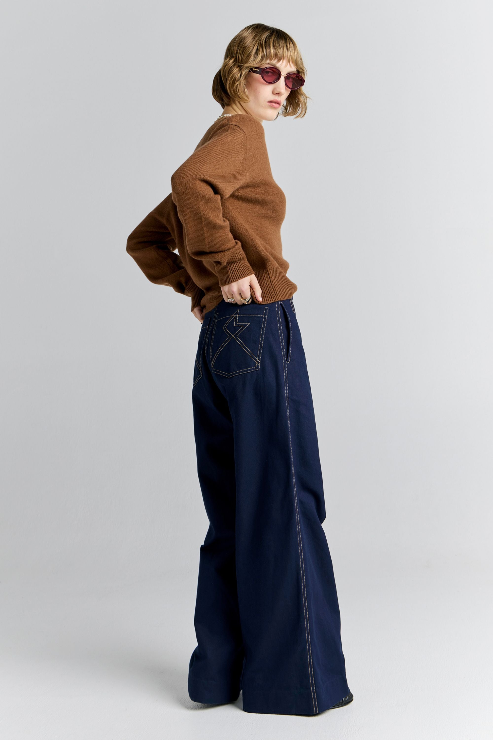 Karen Walker Chevalier Pants pantaloni Navy gamba larga