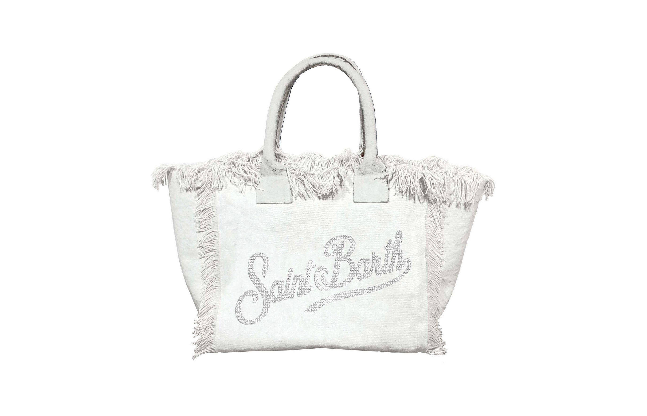 MC2 Saint Barth Vanity Mini borsa bianca strass canvas