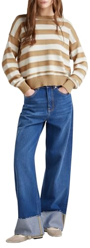 Benetton Maglia Girocollo Donna M Blu Righe Boxy