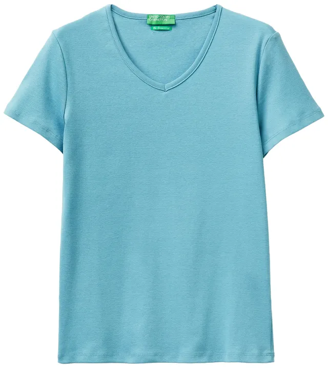 Benetton Maglietta Donna Blu XXS Costine Scollo a V
