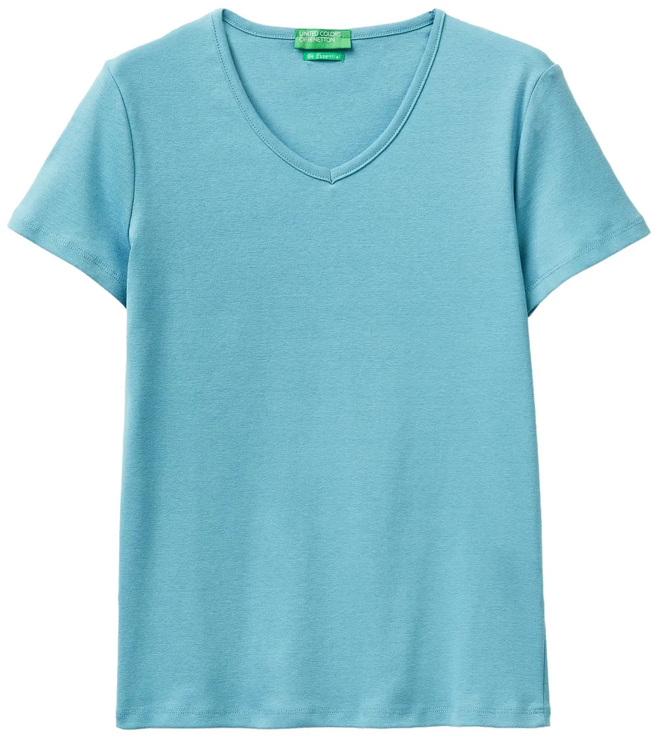 Benetton Maglietta Donna Blu XXS Costine Scollo a V
