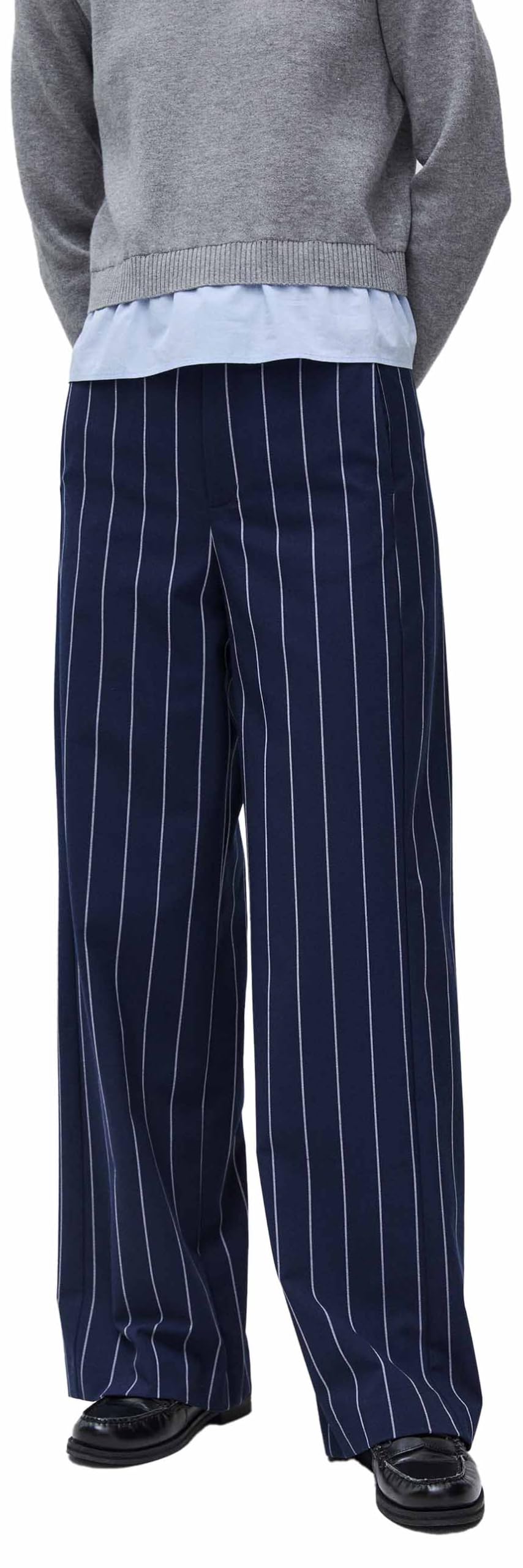 Benetton Pantaloni Gessati Donna 38 Gamba Larga