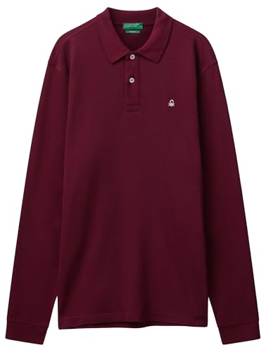 Benetton 3089j3204 polo uomo rossa manica lunga cotone