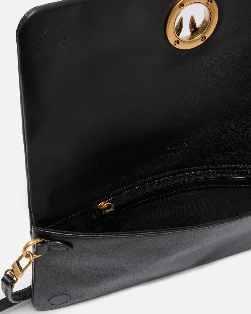 Pinko Love Click Soft borsa donna nero pelle oro antico