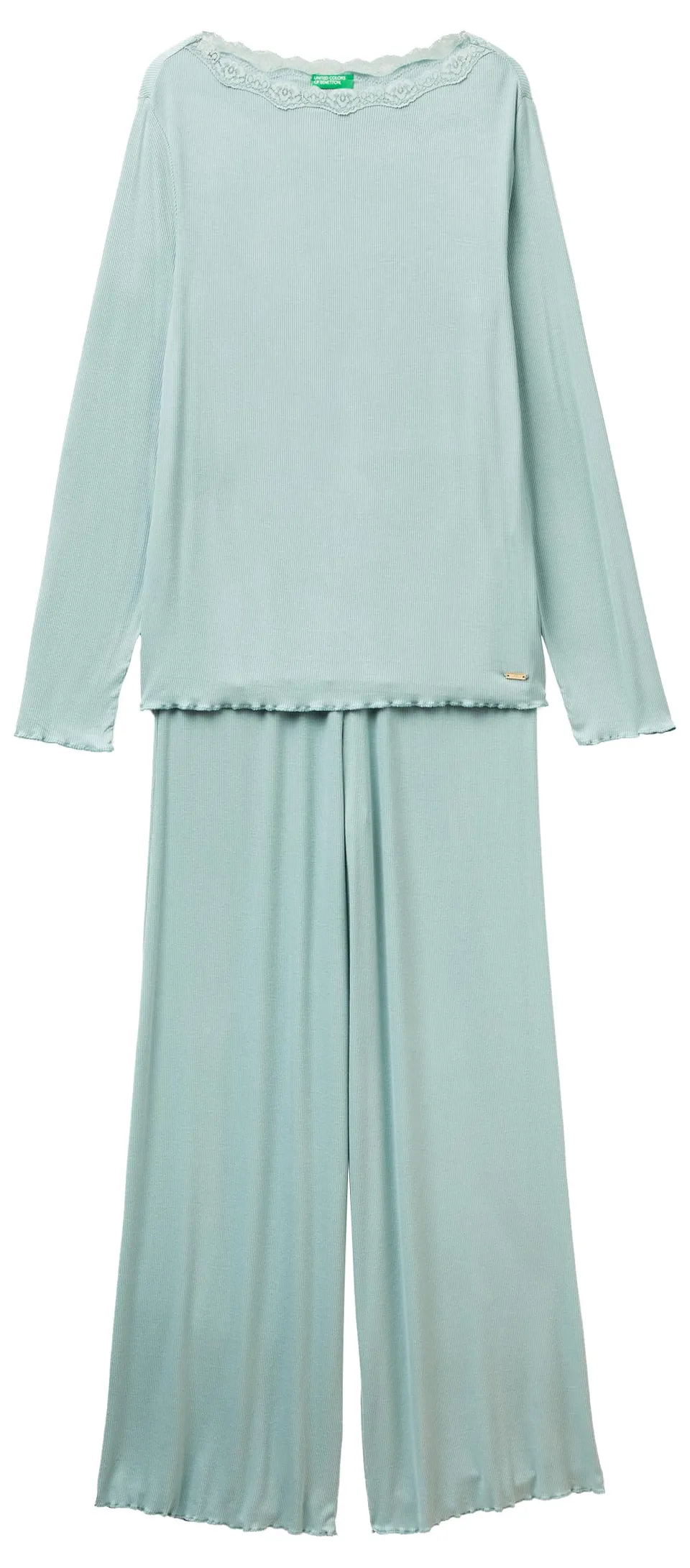 Benetton 3p2y3p03y Pigiama Donna M Verde costina pizzo