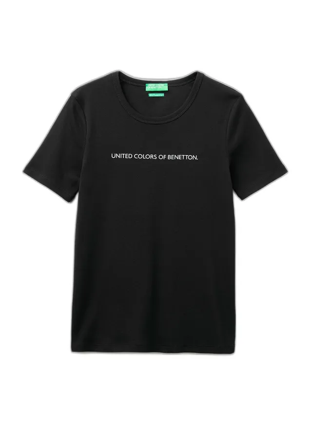 Benetton 3GA8E16A2 T-Shirt Donna Nero Glitter