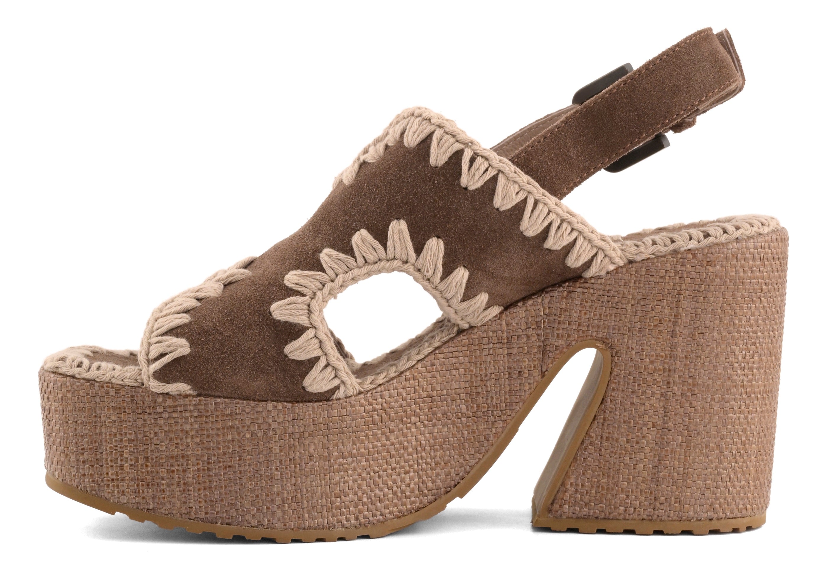 Mou SW721002A Sandalo Donna Deep Brown Raffia Platform