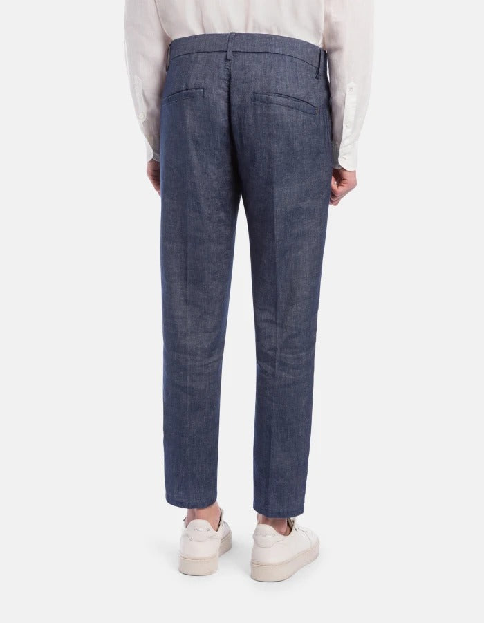 Dondup Pablo UP525 Pantalone Uomo Blu Lino Cotone