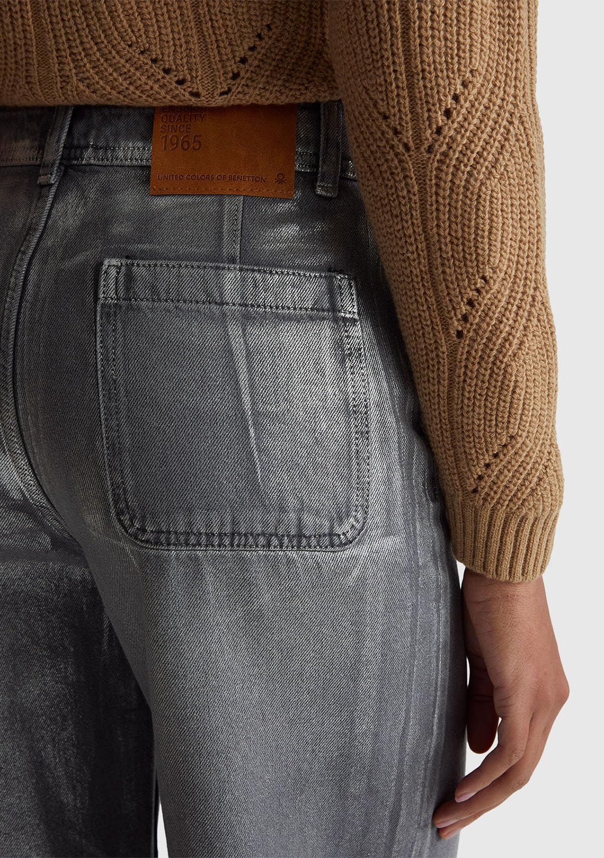 Benetton 48uhde02m jeans donna ampi vita alta laminato